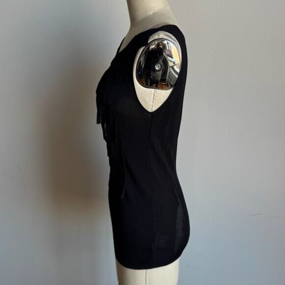 AKRIS for Bergdorf Goodman Sleeveless Modern Black Fringe Knit Top - Picture 5 of 7